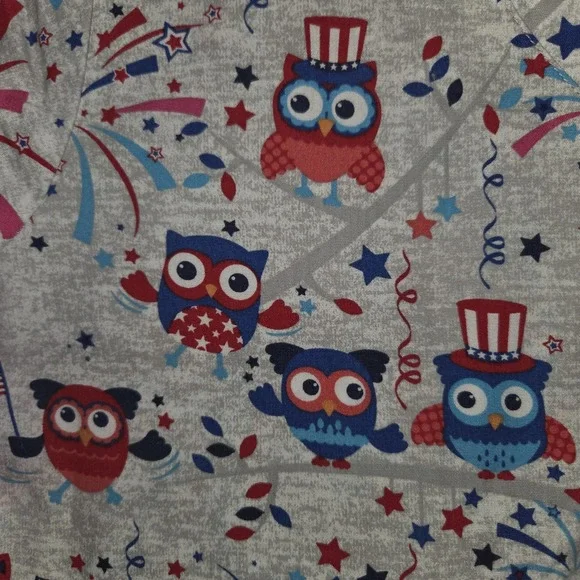 UA Scrubs Patriotic Scrub Top Women's Size Large Silver Shirt 4th Of July Owls - Picture 8 of 10